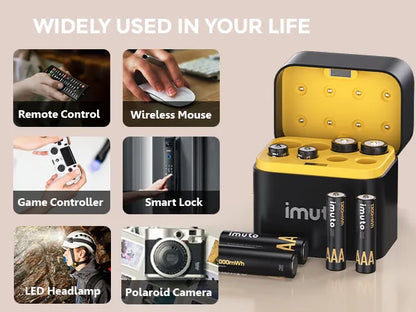 Imuto | 3000 mWh AAA Lithium Battery Set | 8-Pack Charger Slot