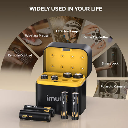 Imuto | 3000 mWh AAA Lithium Battery Set | 8-Pack Charger Slot